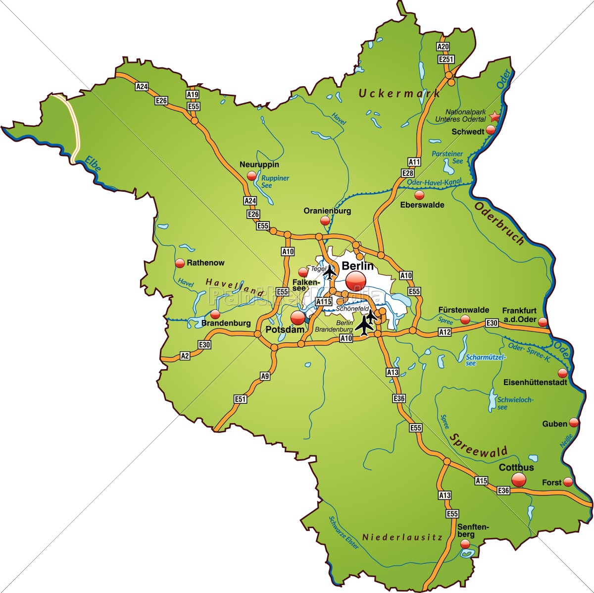 Map Of Brandenburg With Transport Network In Green Royalty Free Image