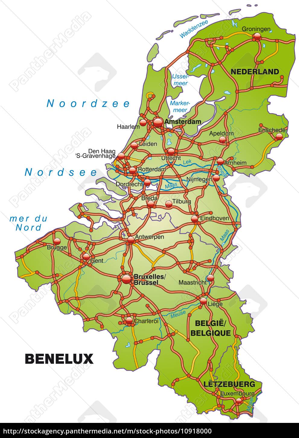 Map Of BeNeLux Countries With Transport Network Royalty Free Photo