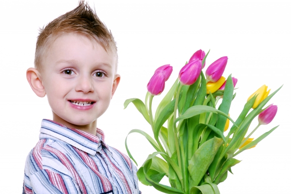 boy with tulips