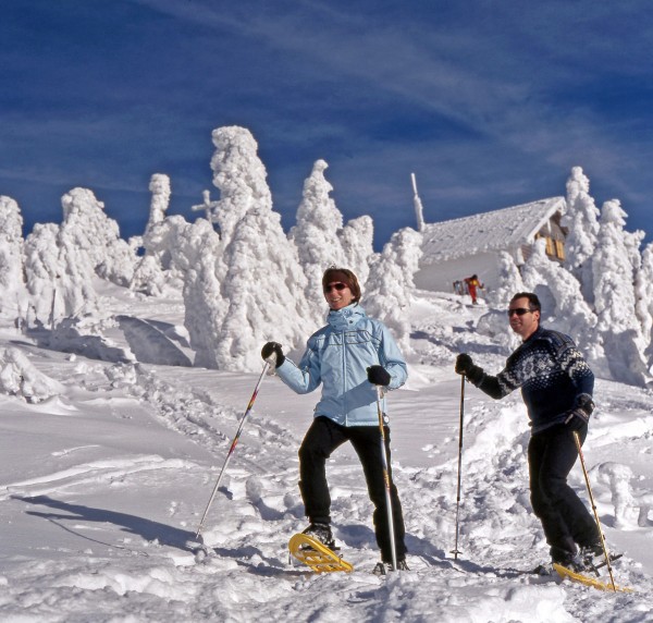 snowshoe hikers at the top of