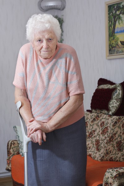 granny with crutch