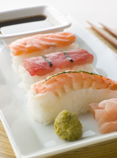 hand molded seafood sushi wasabi soy