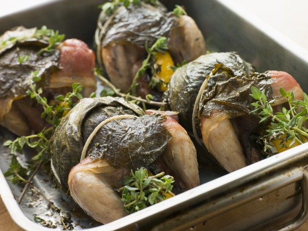 quails roasted in vine leaves with