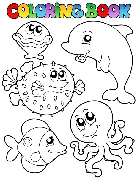 Coloring book with sea animals 1 - Royalty free image #5391417