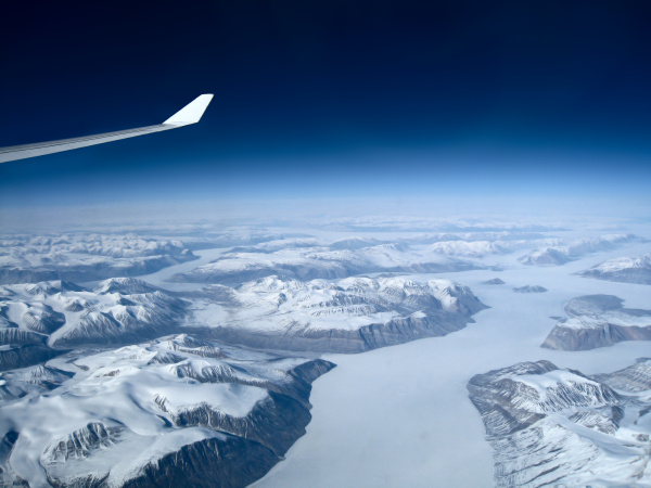 flight over the icy greenland