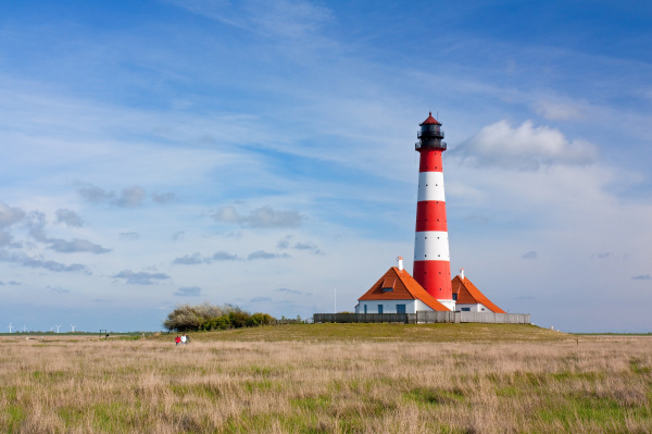 lighthouse westerhever with salt marshes