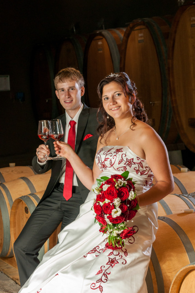 newlyweds at the wine tasting