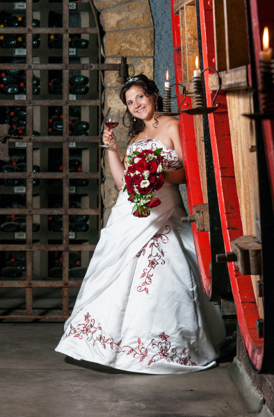 bride in the wine cellar