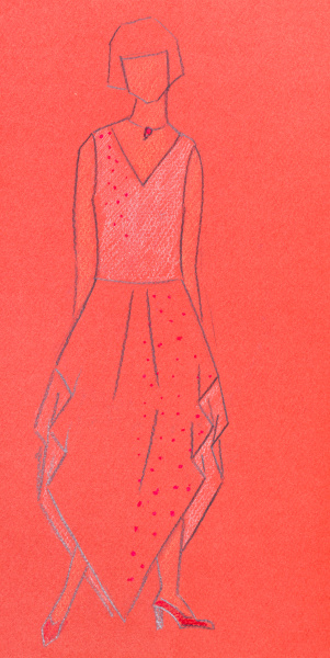 red sketch of woman knitwear