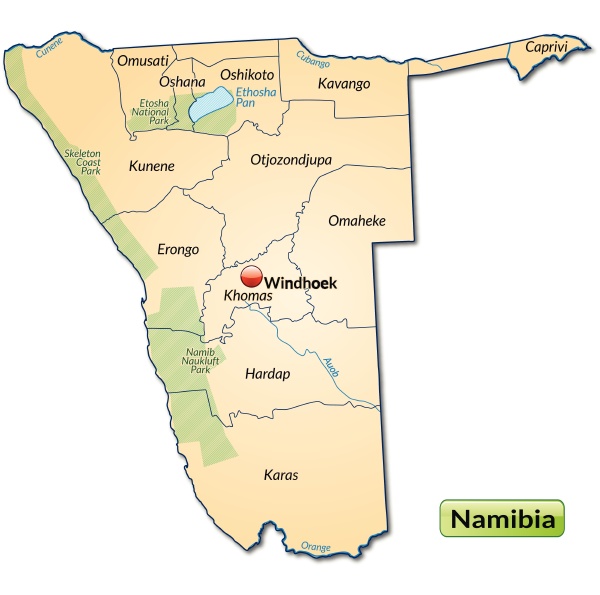 island map of namibia with borders