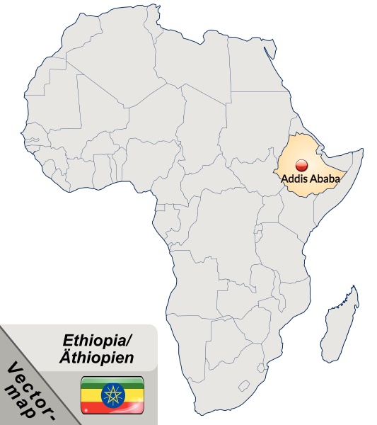 Island Map Of Aethiopia With Capitals In Pastelorange - Stock Photo 