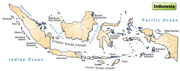 map of indonesia as an overview map in pastel orange - Stock Photo ...