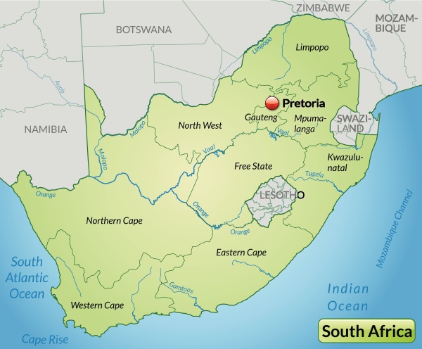 Which Country Borders South Africa To The North