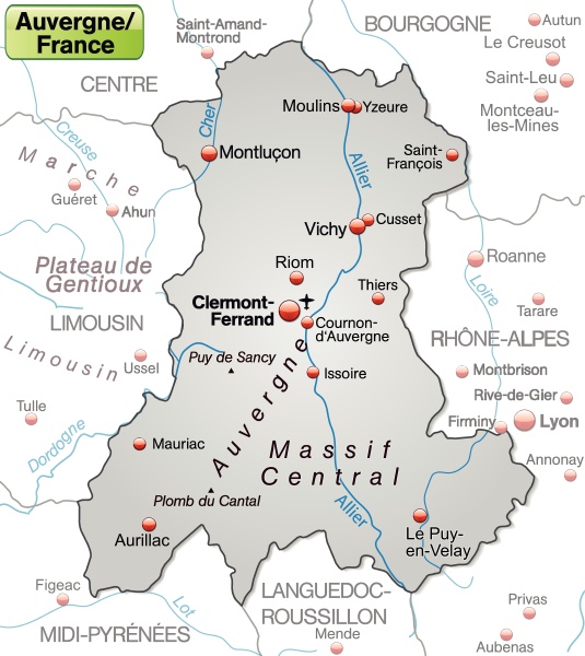 map of auvergne as an overview map in gray - Stock Photo #10655177 ...