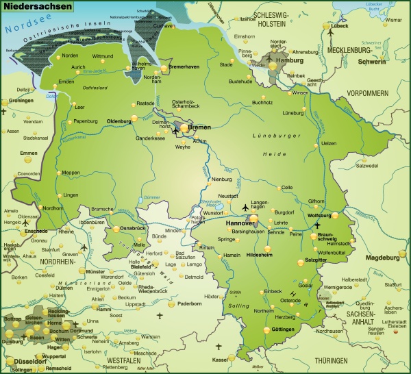 map of lower saxony as an overview map in green - Stock Photo #10656019 ...