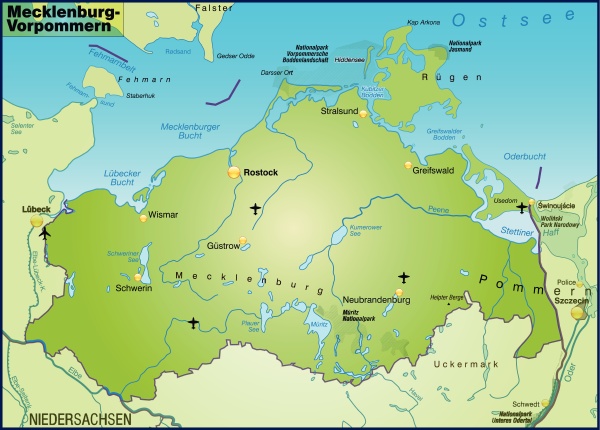 map of mecklenburg-vorpommern as an overview map in - Stock Photo ...