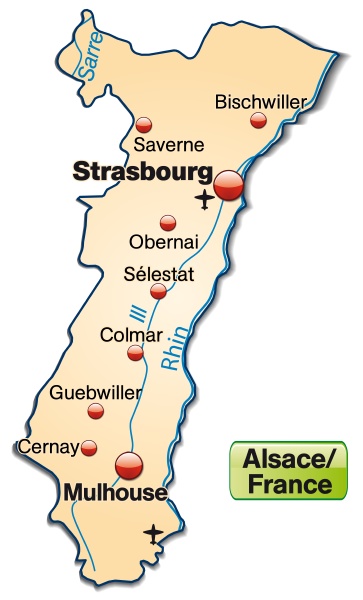 Map of Alsace as an overview map in Pastellorange - Royalty free image ...