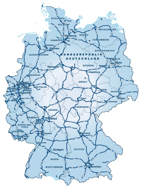 Map of Germany with transport network in Blue - Royalty free photo ...