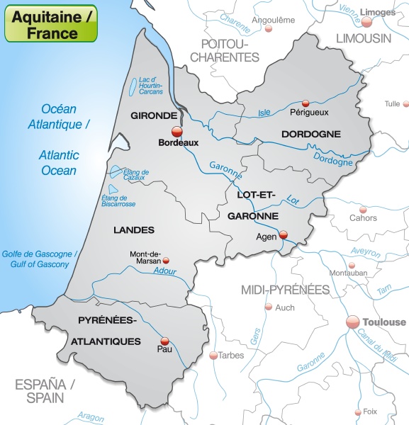 map of aquitaine with borders in gray - Stock image - #10921510 ...