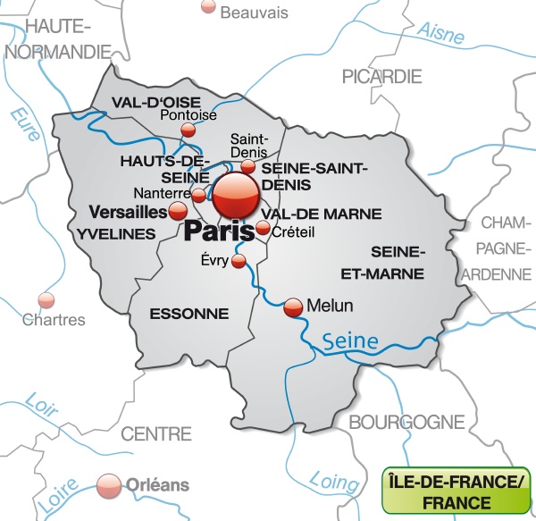 map of ile-de-france with borders in gray - Stock image #10921522 ...