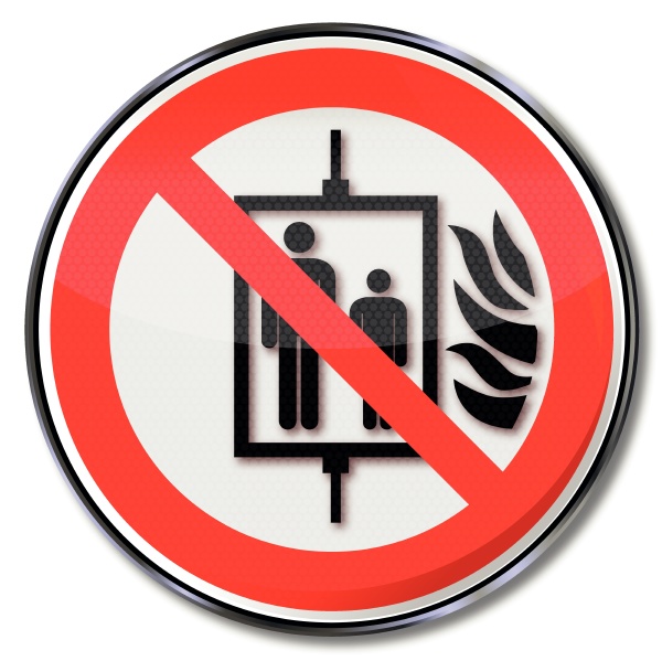 Prohibition sign lift not to use in case of fire - Stock Photo ...