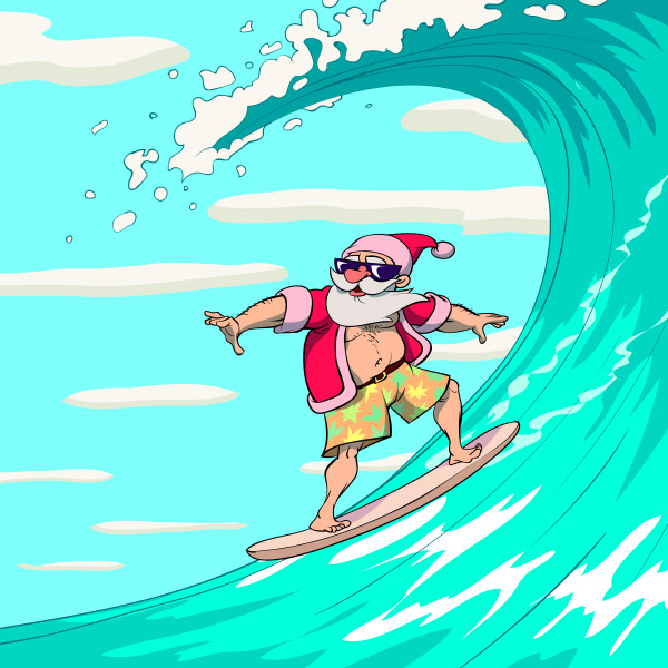 surfing santa claus