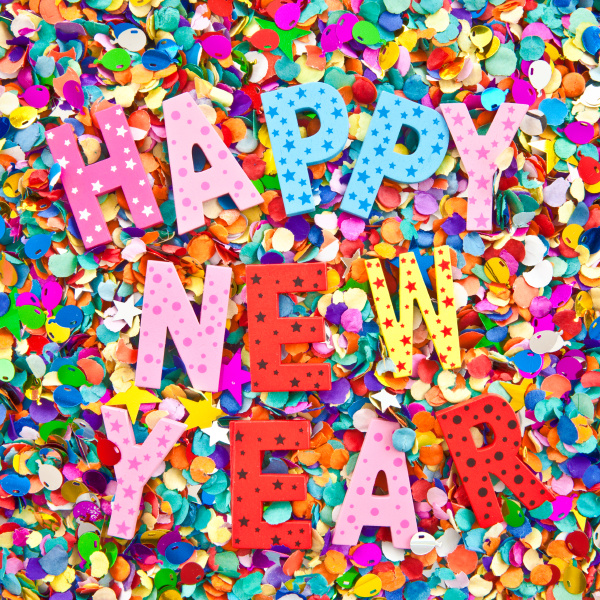 happy new year in colorful letters