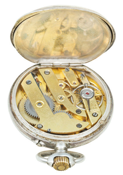 brass clockwork of retro silver pocket