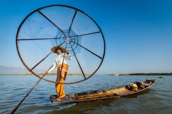 traditional burmese fisherman at inle
