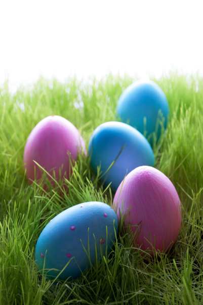 many pink and blue easter eggs