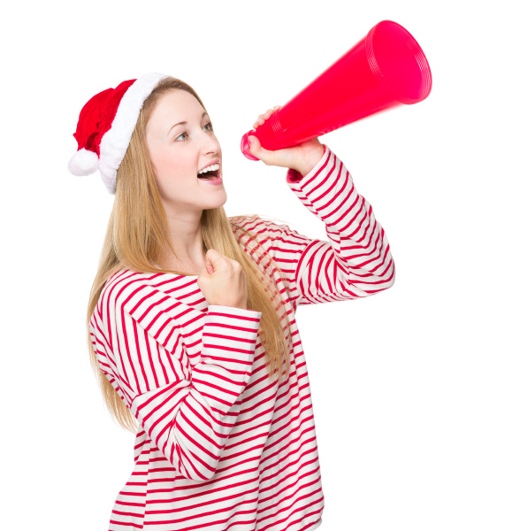 happy woman with christmas hat and