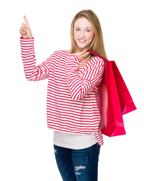 woman with shopping bag and finger