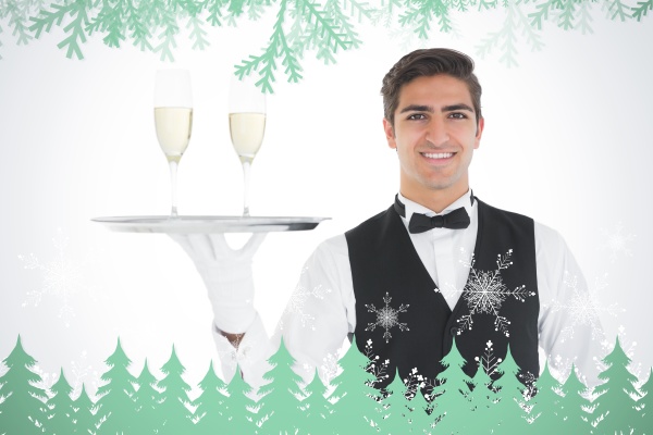 composite image of smiling attractive waiter