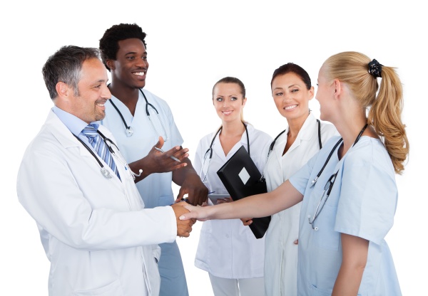 group of happy multiracial doctors