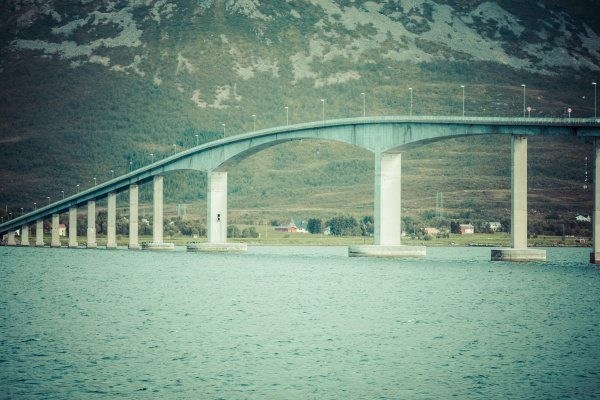 long modern bridge over fjord