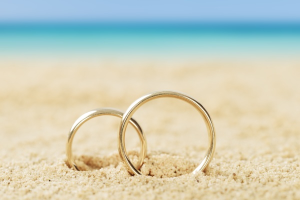 wedding rings on sand