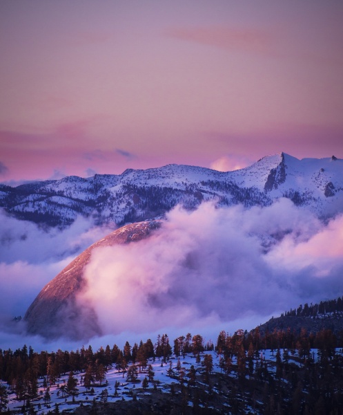 winter sunset over half dome as