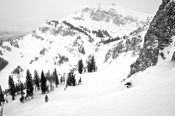 a man skis in wyoming