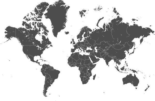 World Map Grey With Country Borders Vector Graphic Stock Photo