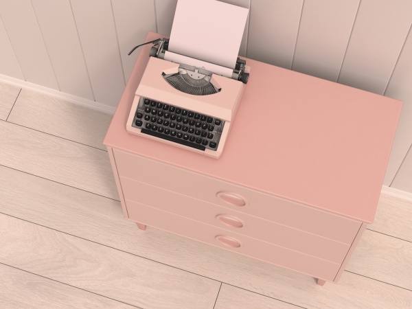typewriter on pink commode 3d