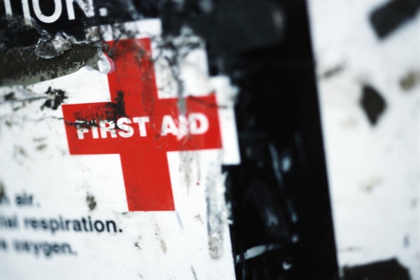first aid sign close up
