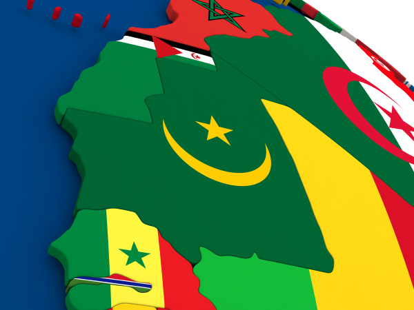 mauritania on globe with flags