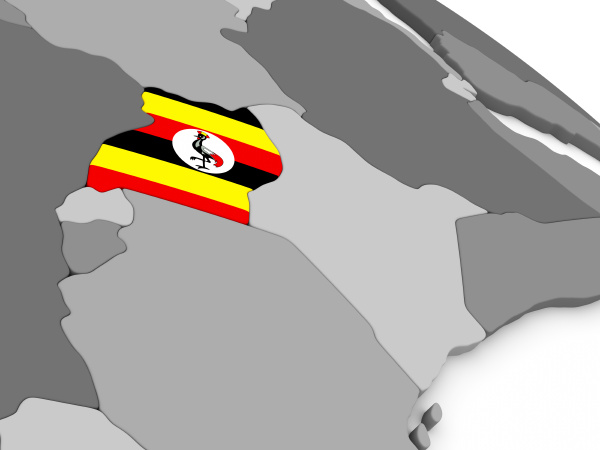 uganda on globe with flag