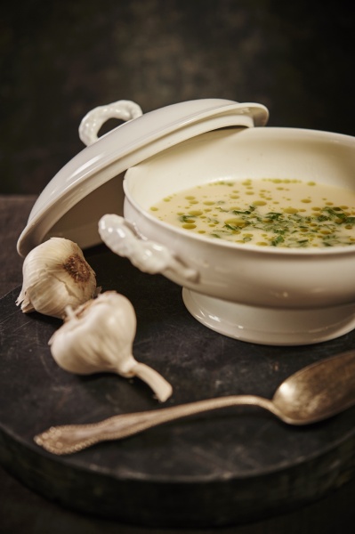 garlic soup with green onions and