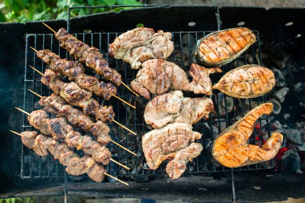 grilled foods garnished assorted grilled