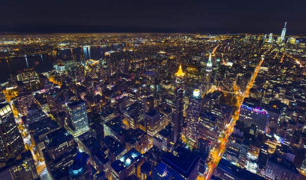 high angle cityscape of manhattan financial