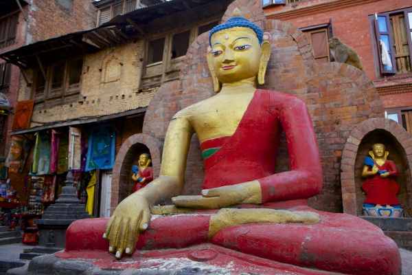 buddha statue swayambhunath monkey