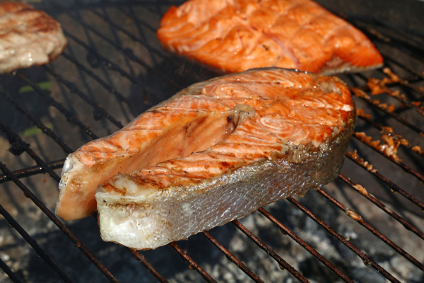 salmon fish steak barbecue grill cooking
