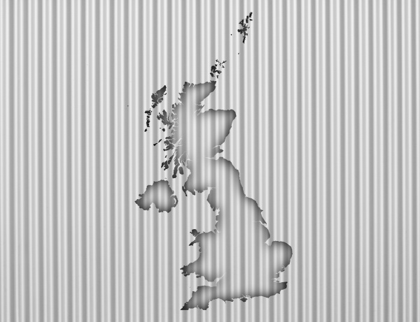map of great britain on corrugated