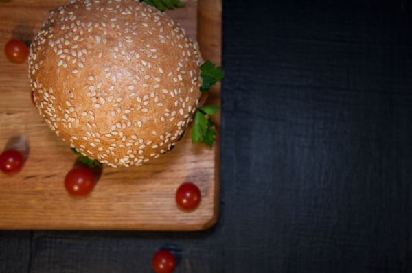 delicious fresh hamburger on a chopping